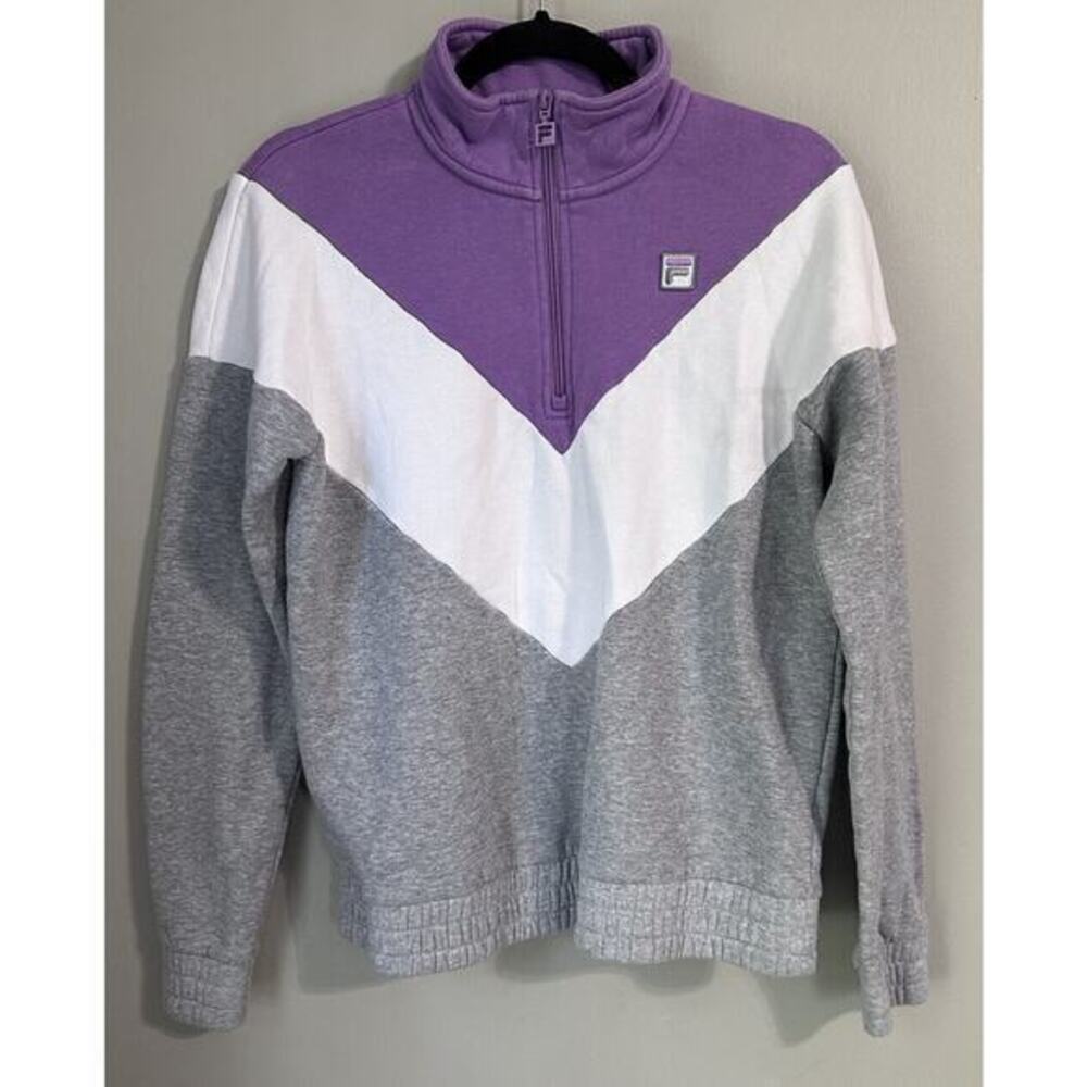 Fila 1/4 Zip Sweatshirt Pullover Medium Sleeve‎ Logo Black Gray White Purple